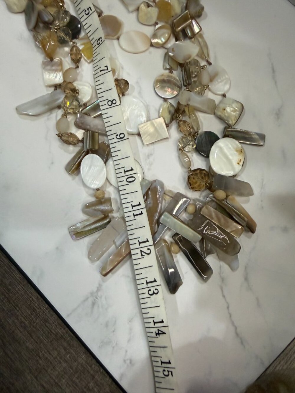 Chicos Collectibles Natural Mother of Pearl Shell Quartz Multi Strand Necklace - Picture 14 of 15